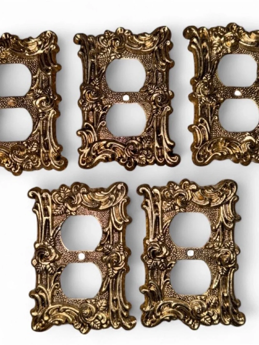 Brass Ornate Gold Double Outlet Wall Plate setof5 Decorative HomeDecor 1971